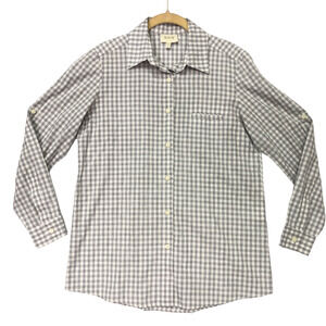 KOCH Womens Size Small Gray White Button Front Top Shirt Gingham Classic Preppy